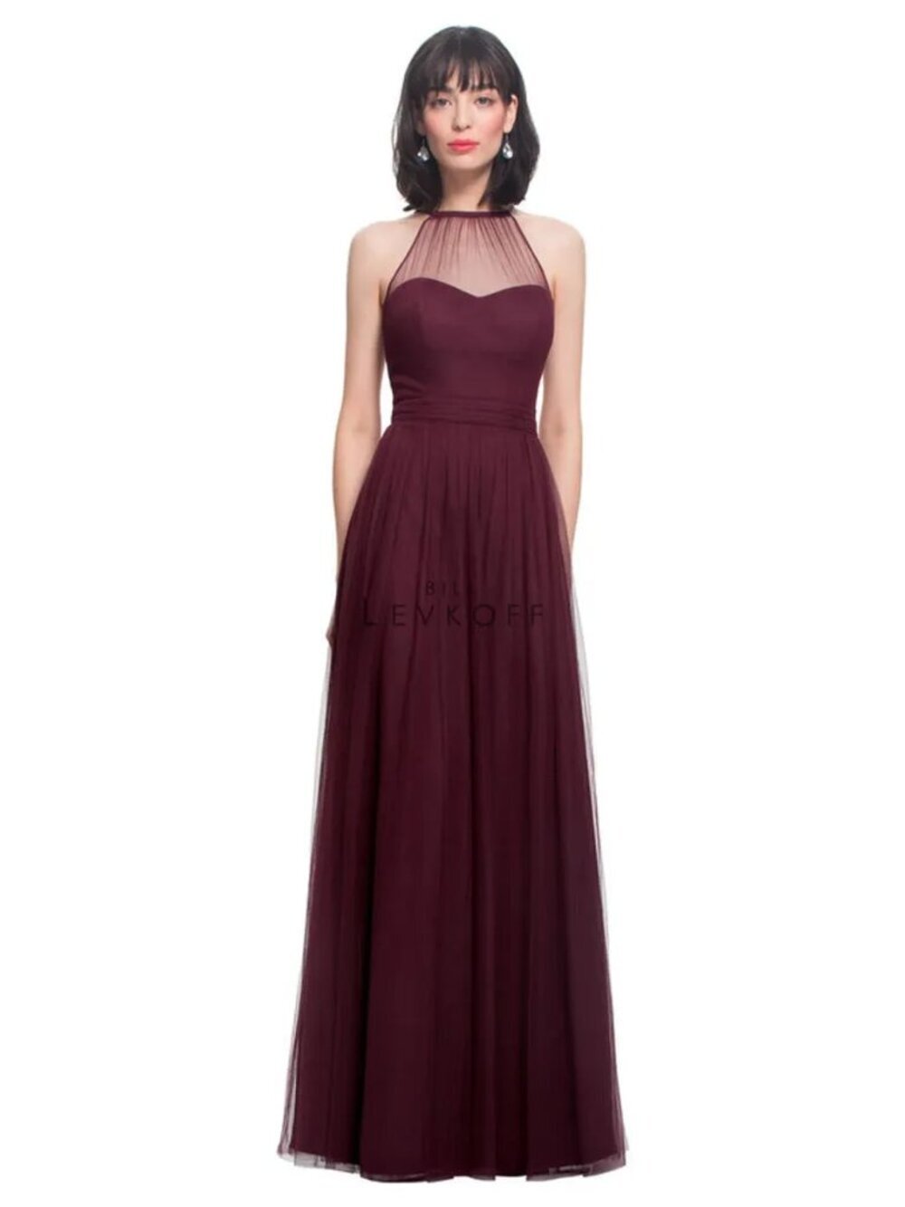 NWT Bill Levkoff Wine Red Sweetheat Halter Chiffon Long Gown Women Size 10